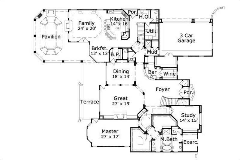 Floor Plan First Story of Luxury Plan #156-1671