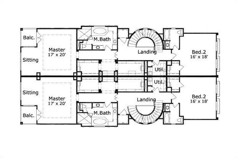 Floor Plan Second Story of Multi-Unit Plan #156-1672