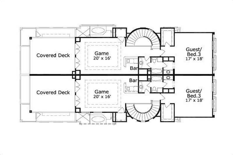 Floor Plan Third Story of Multi-Unit Plan #156-1672