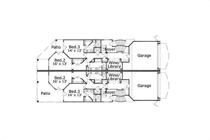Floor Plan First Story of Multi-Level Plan #156-1674