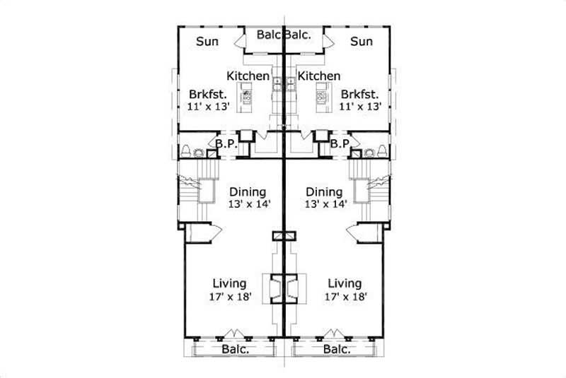 Floor Plan Second Story of Multi-Unit Plan #156-1675