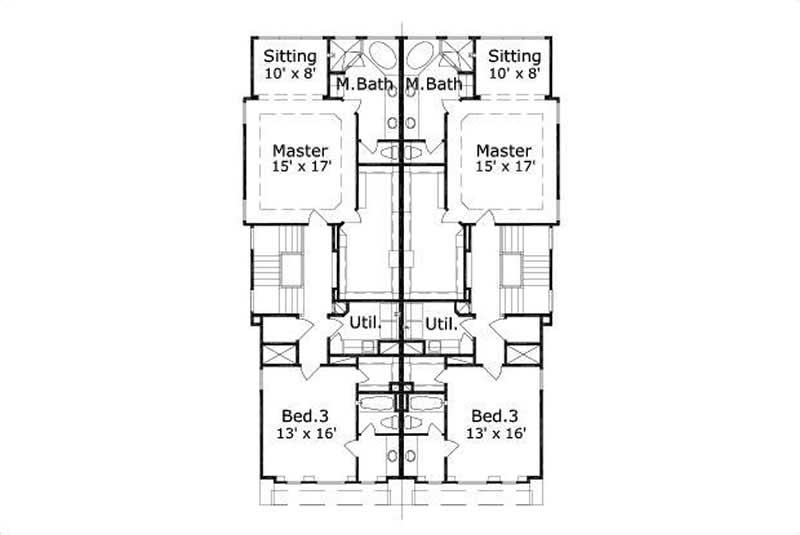 Floor Plan Third Story of Multi-Unit Plan #156-1675