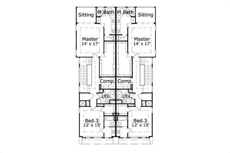 Floor Plan Second Story of Multi-Unit Plan #156-1677