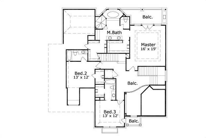 Floor Plan Second Story of Luxury Plan #156-1680