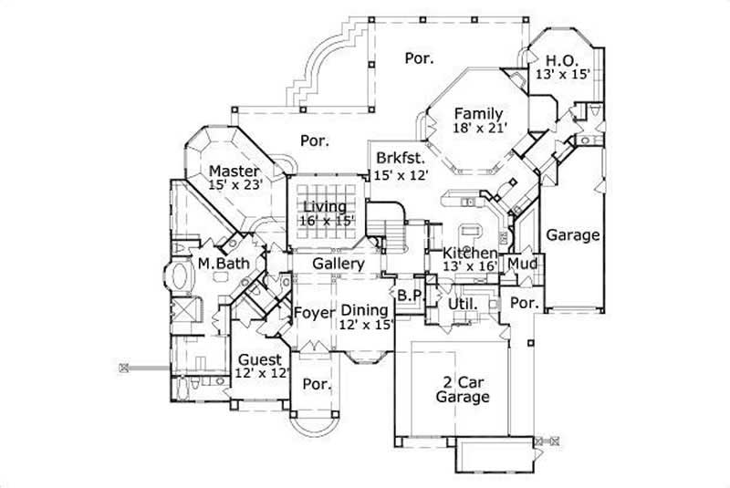 Floor Plan First Story of French Plan #156-1681