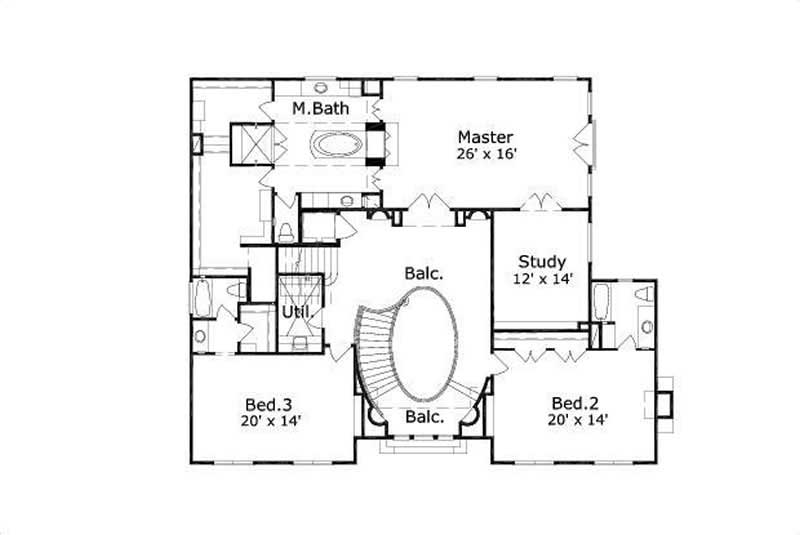 Floor Plan Second Story of Mediterranean Plan #156-1683