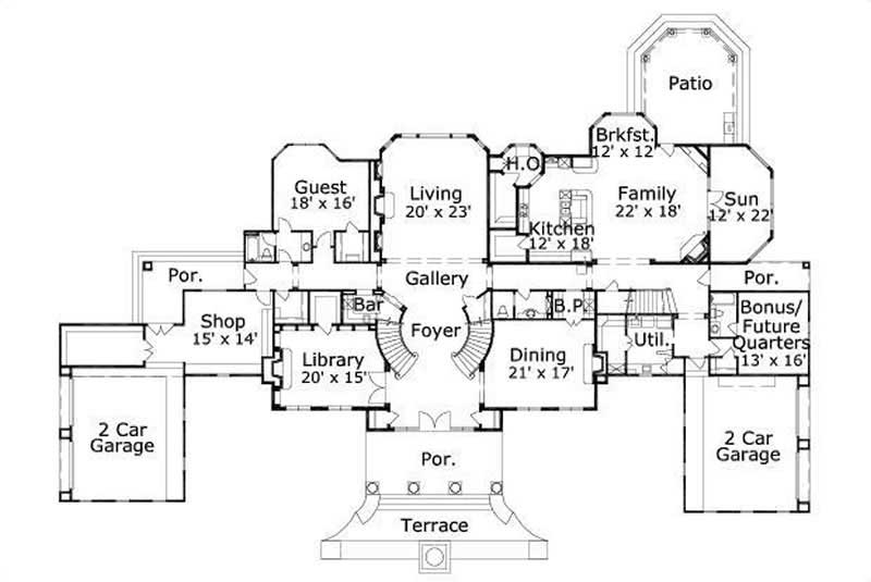 Floor Plan First Story of Colonial Plan #156-1686