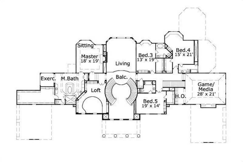 Floor Plan Second Story of Colonial Plan #156-1686