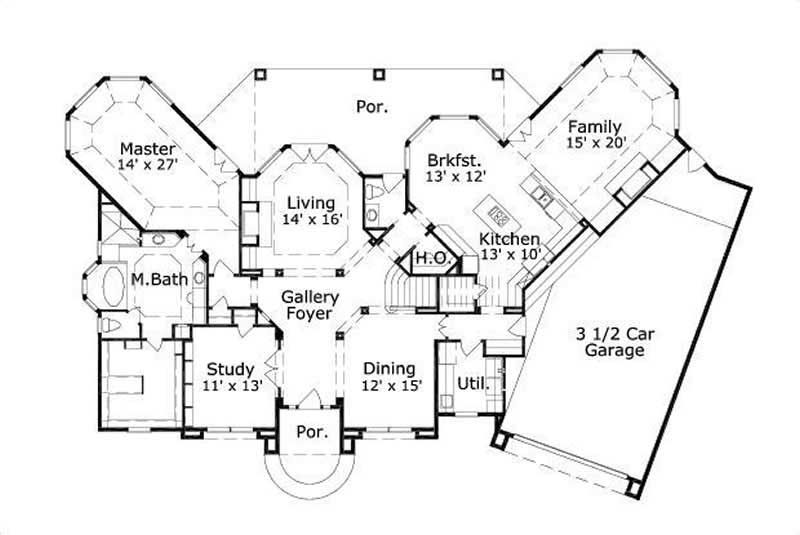 Floor Plan First Story of Mediterranean Plan #156-1687