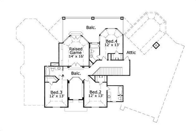 Floor Plan Second Story of Mediterranean Plan #156-1687