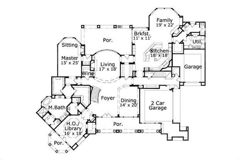 Floor Plan First Story of Mediterranean Plan #156-1688