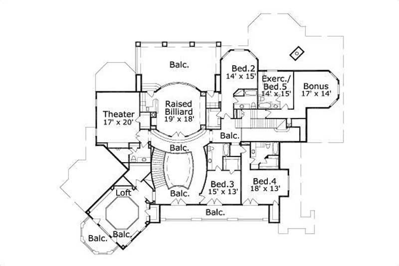 Floor Plan Second Story of Mediterranean Plan #156-1688