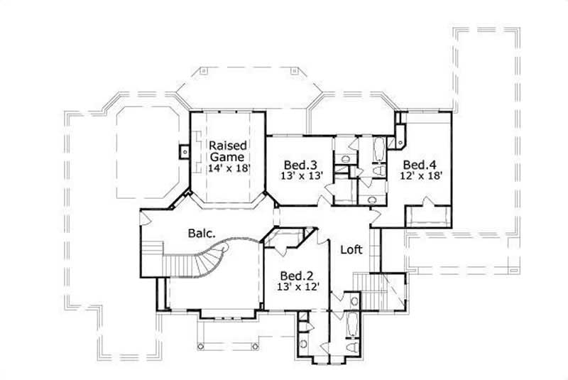Floor Plan Second Story of Luxury Plan #156-1691