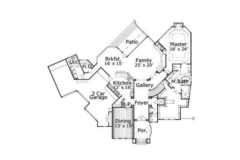 Floor Plan First Story of Mediterranean Plan #156-1692