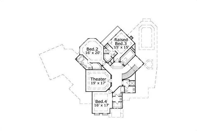 Floor Plan Second Story of Mediterranean Plan #156-1692
