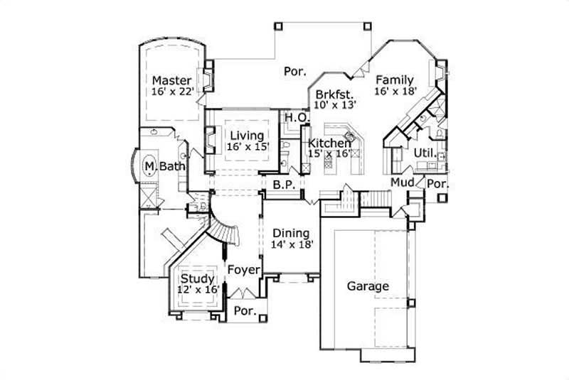 Floor Plan First Story of Luxury Plan #156-1694