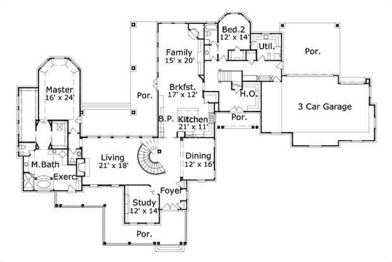 Floor Plan First Story of Country Plan #156-1695