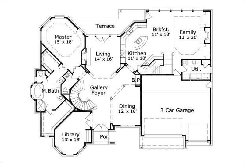 Floor Plan First Story of Luxury Plan #156-1696