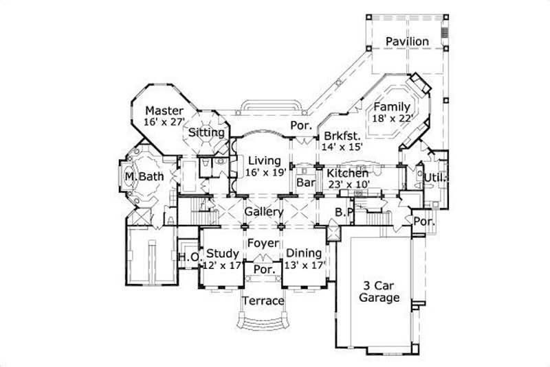 Floor Plan First Story of Luxury Plan #156-1697
