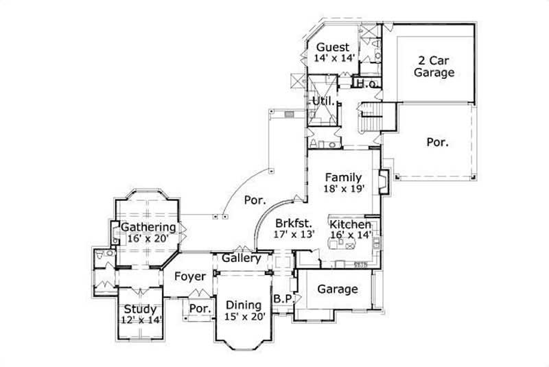 Floor Plan First Story of Luxury Plan #156-1698