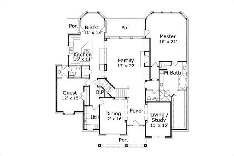Floor Plan First Story of Luxury Plan #156-1707