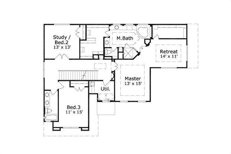 Floor Plan Second Story of Tuscan Plan #156-1709