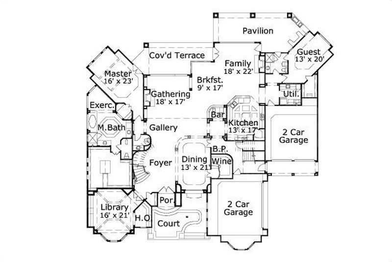 Floor Plan First Story of Country Plan #156-1710