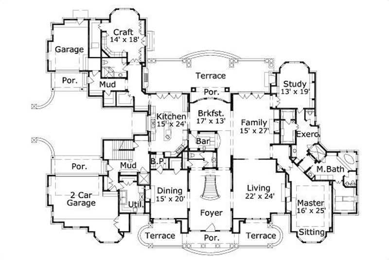 Floor Plan First Story of Colonial Plan #156-1711