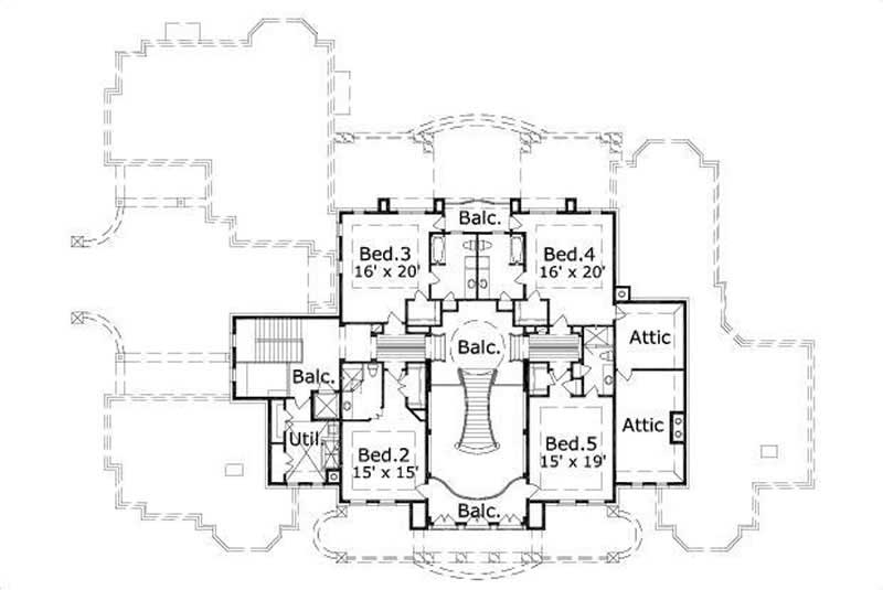 Floor Plan Second Story of Colonial Plan #156-1711