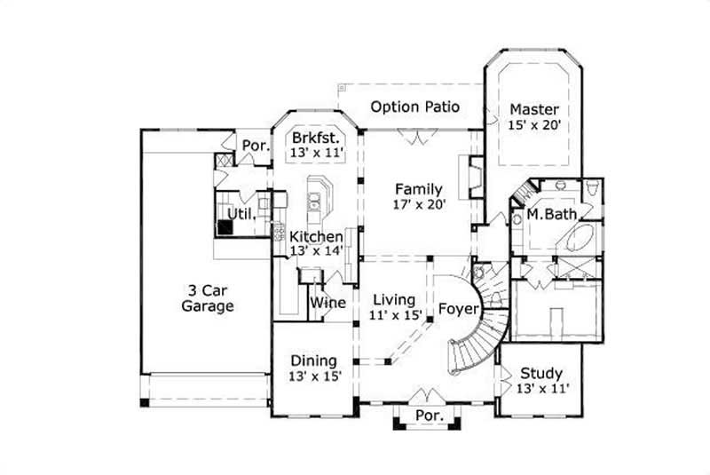Floor Plan First Story of European Plan #156-1713
