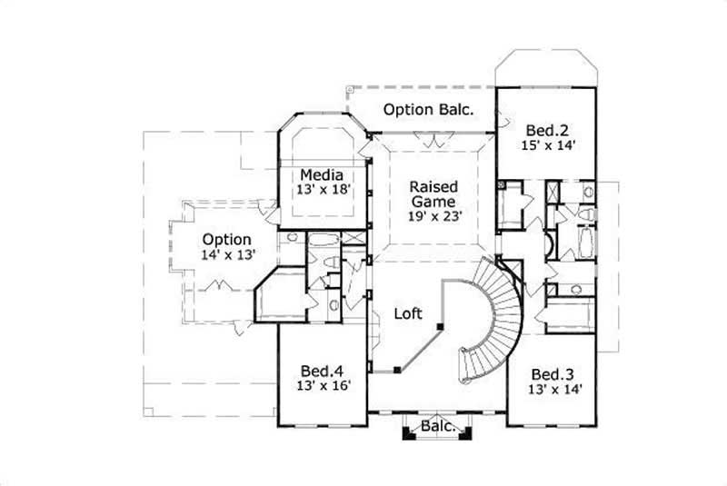 Floor Plan Second Story of European Plan #156-1713
