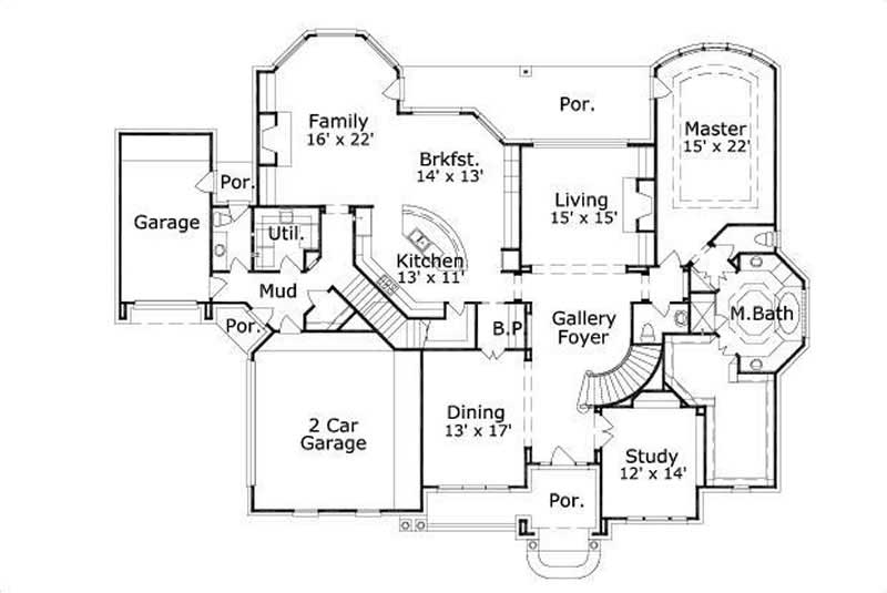 Floor Plan First Story of Country Plan #156-1715