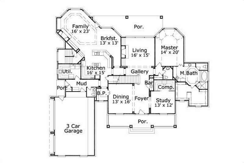 Floor Plan First Story of Luxury Plan #156-1716
