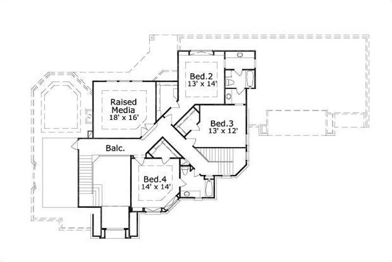Floor Plan Second Story of Luxury Plan #156-1717