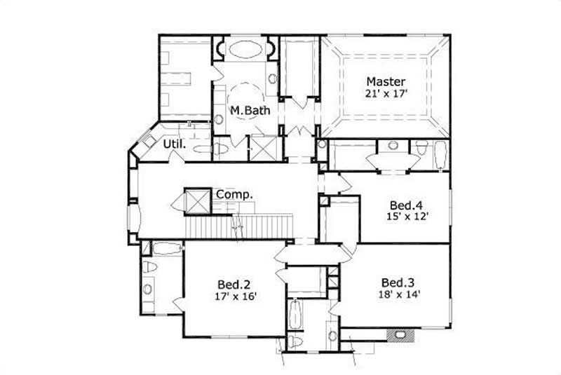 Floor Plan Second Story of Contemporary Plan #156-1719