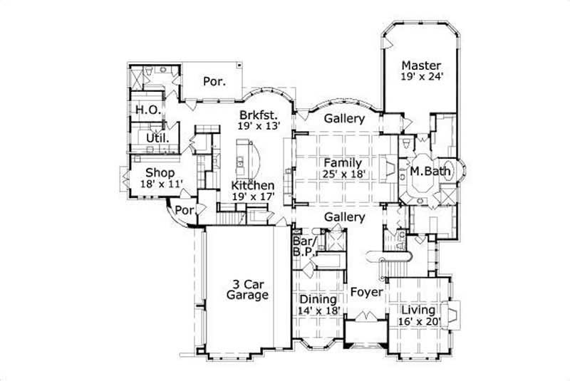Floor Plan First Story of French Plan #156-1720