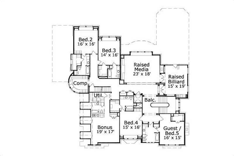 Floor Plan Second Story of French Plan #156-1720