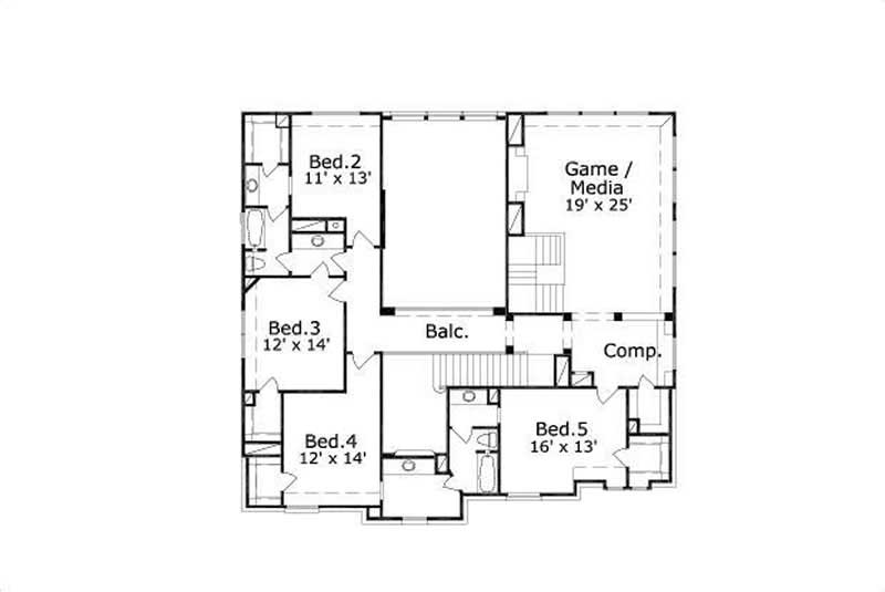 Floor Plan Second Story of Luxury Plan #156-1721