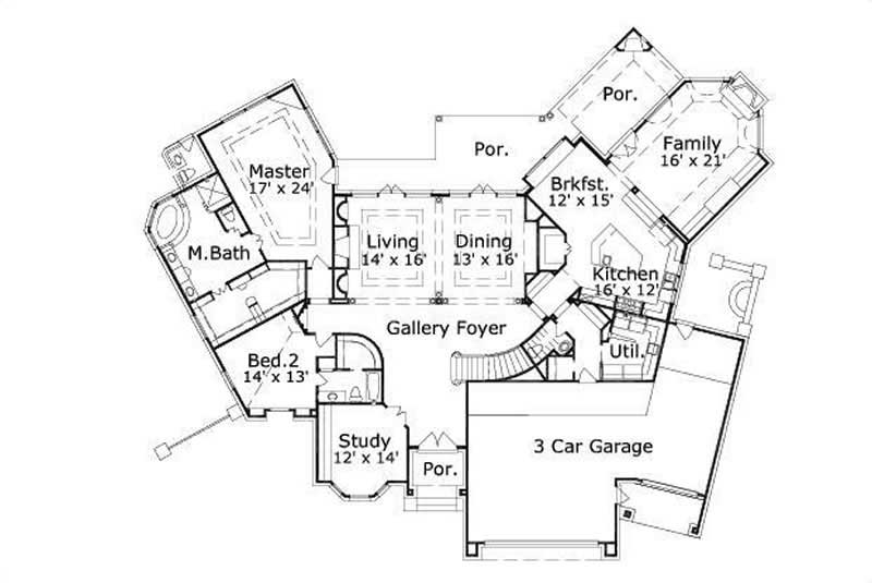 Floor Plan First Story of Contemporary Plan #156-1722