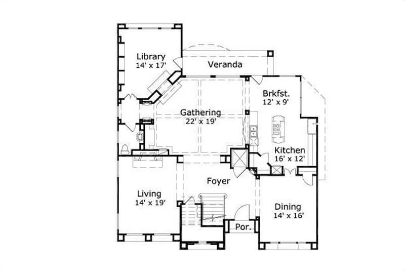 Floor Plan First Story of Mediterranean Plan #156-1723