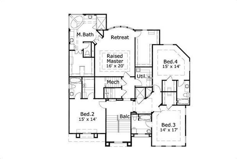 Floor Plan Second Story of Mediterranean Plan #156-1723