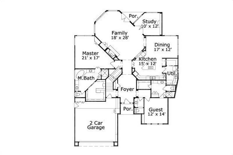 Floor Plan First Story of French Plan #156-1726