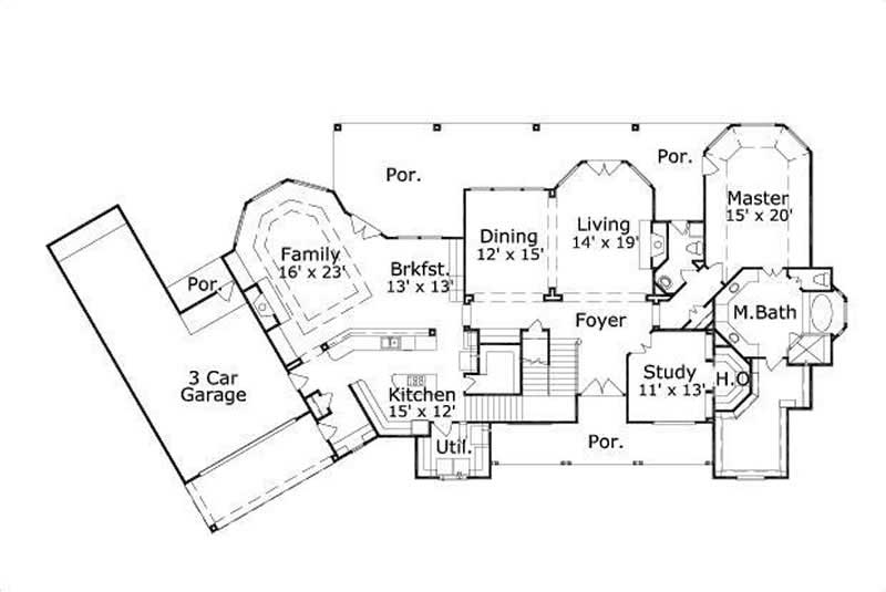 Floor Plan First Story of Luxury Plan #156-1730