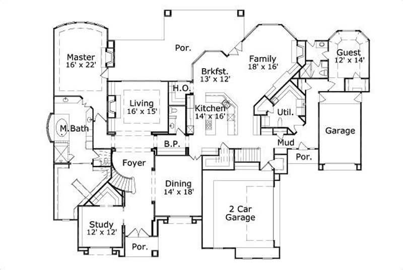 Floor Plan First Story of French Plan #156-1731
