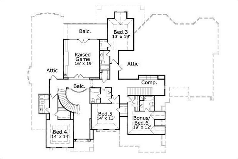 Floor Plan Second Story of French Plan #156-1731