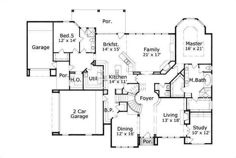 Floor Plan First Story of Luxury Plan #156-1733