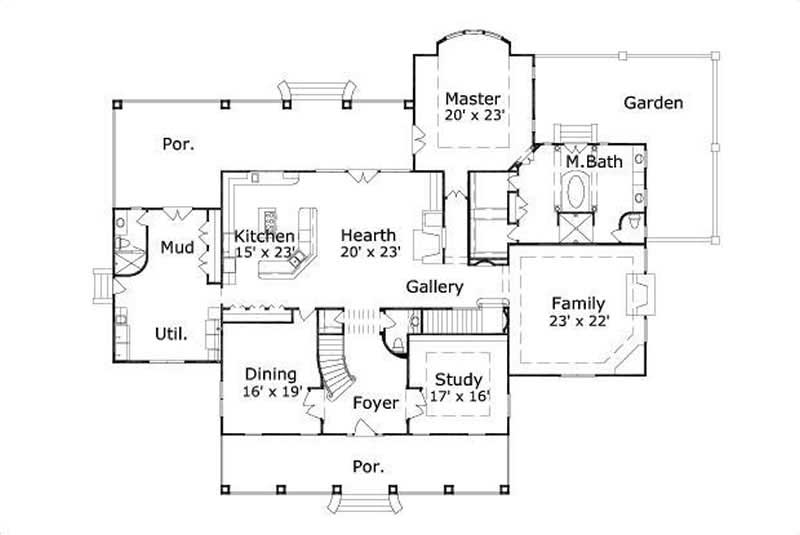 Floor Plan First Story of Colonial Plan #156-1734