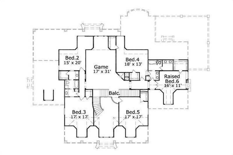 Floor Plan Second Story of Colonial Plan #156-1734