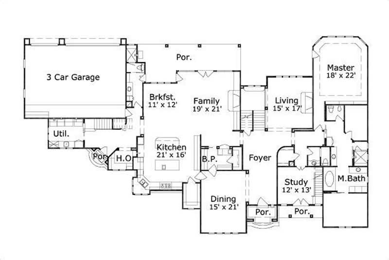 Floor Plan First Story of Luxury Plan #156-1737