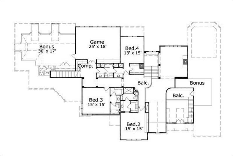 Floor Plan Second Story of Luxury Plan #156-1737